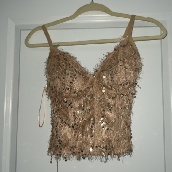 NEW GOLD Jluxlabel Sequin Fringe Top and Skirt - Picture 4 of 6